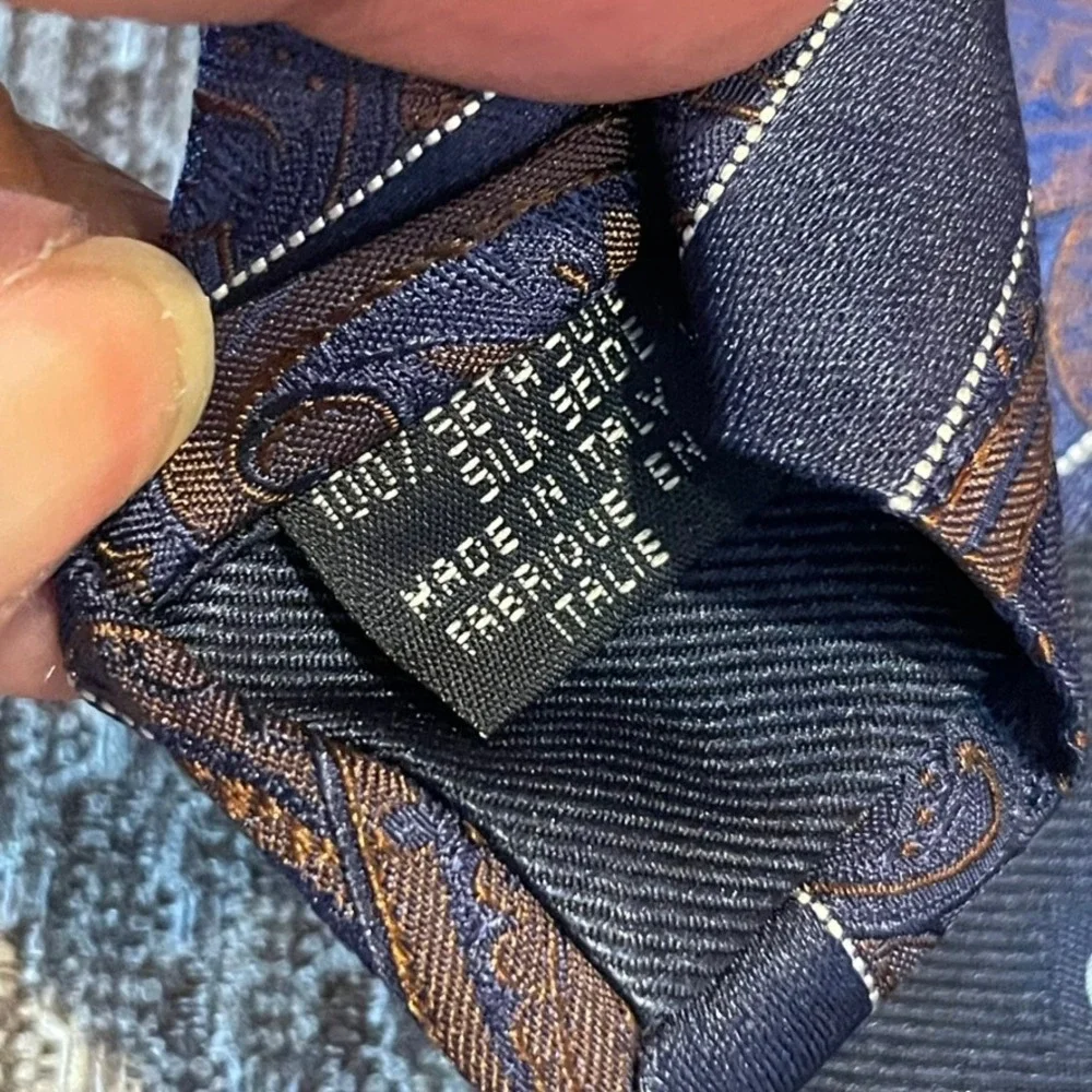 Canali Necktie Mens Navy Blue Repp Paisley Striped Silk Italy Office Wedding